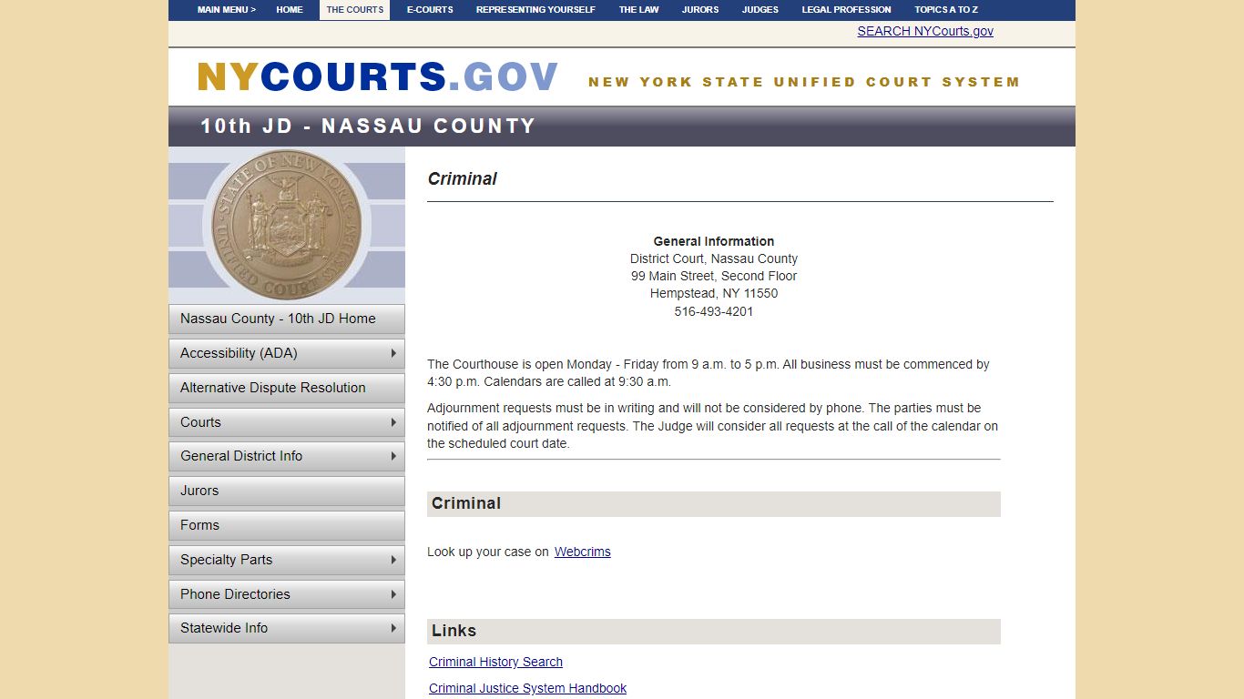 District Criminal - Nassau - 10th JD | NYCOURTS.GOV