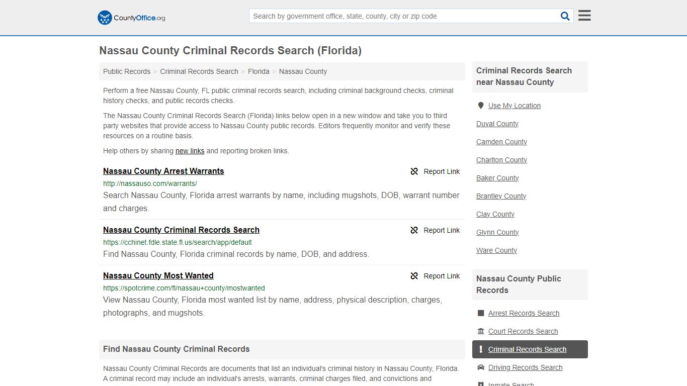 Nassau County Criminal Records Search (Florida) - County Office
